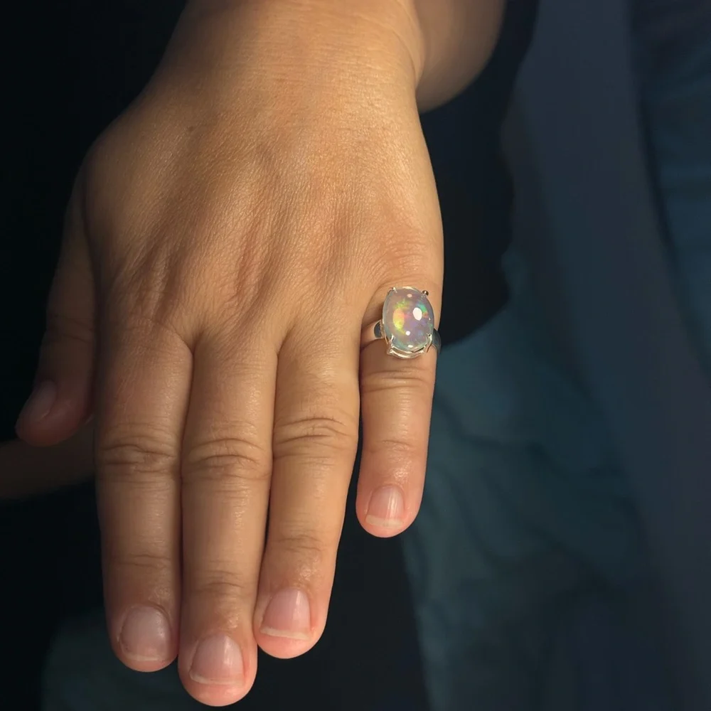 Handmade 925 Sterling Silver Australian Opal Ring 4 Carat Size 5.5